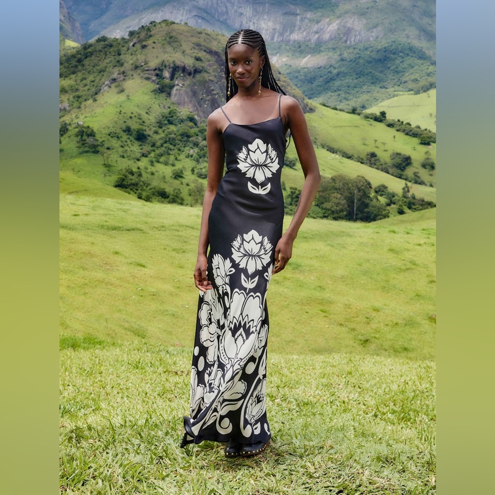 Farm Rio Black & White Floral Arabesque Maxi Dress